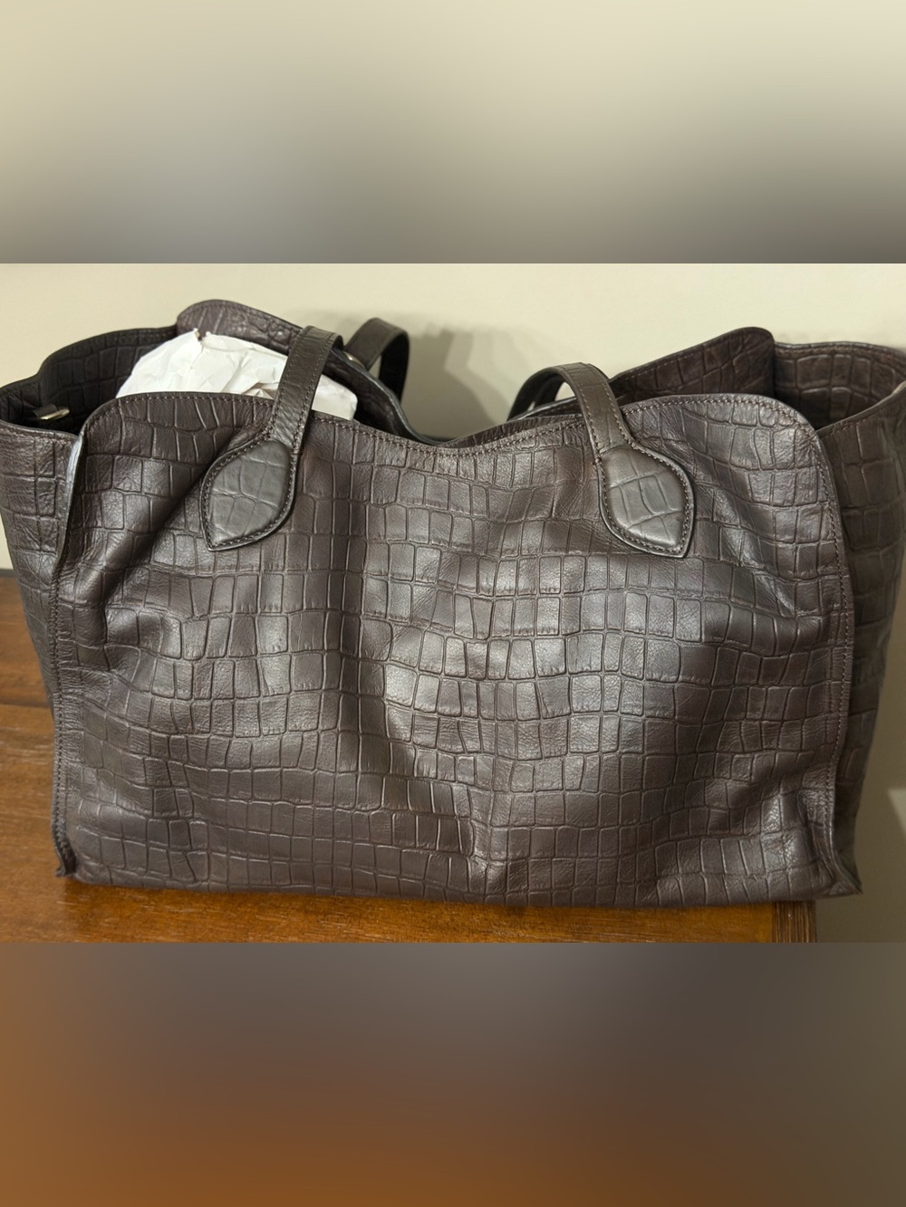 Parker Thatch Espresso Croc-Embossed Leather Tote Bag. NWOT